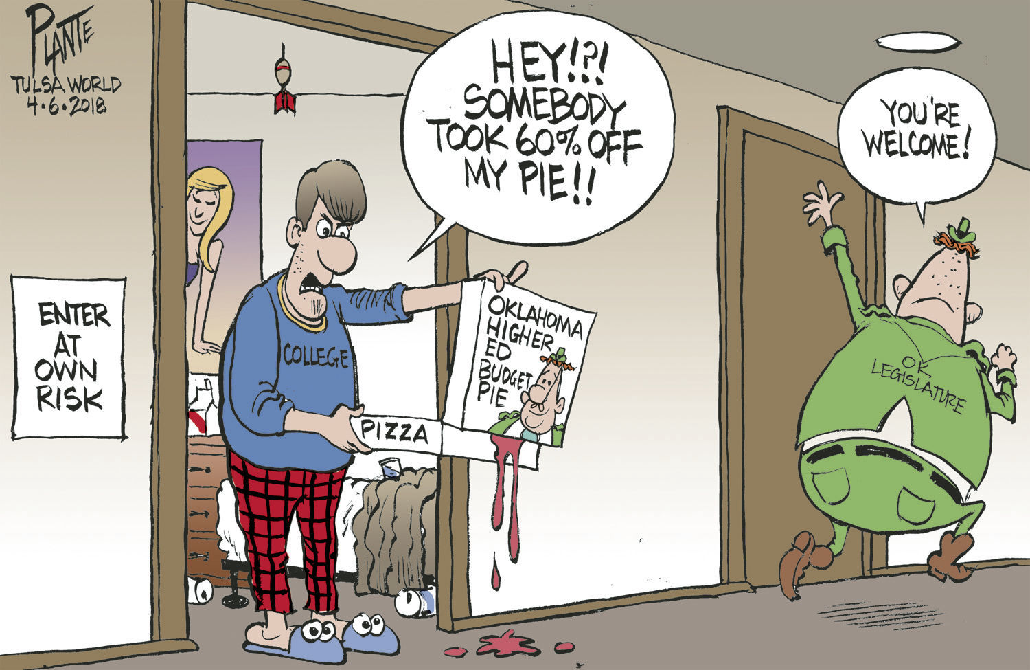 Bruce Plante Cartoon: Oklahoma Higher Ed Budget Pie